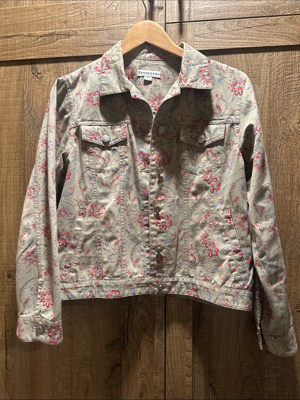Pendleton Beige Jacket with Red Floral Print